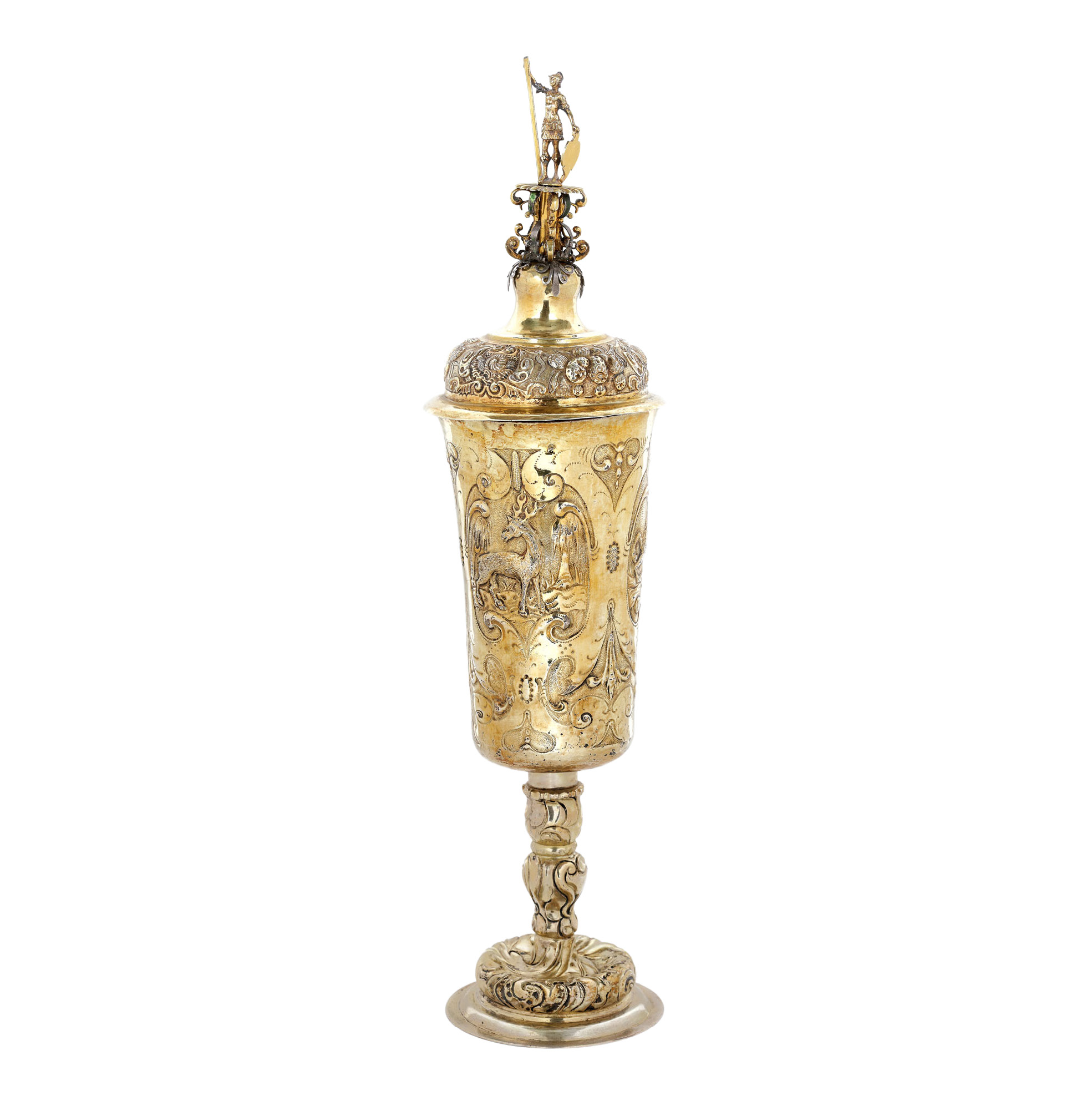 Transylvanian silver gilt jug made by paulus roth - ca 1680 - with foot and lid - museum collector's item